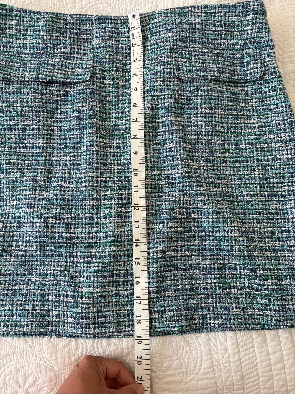 Loft woman’s Textured Teal Tweed Mini Skirt - Picture 4 of 9